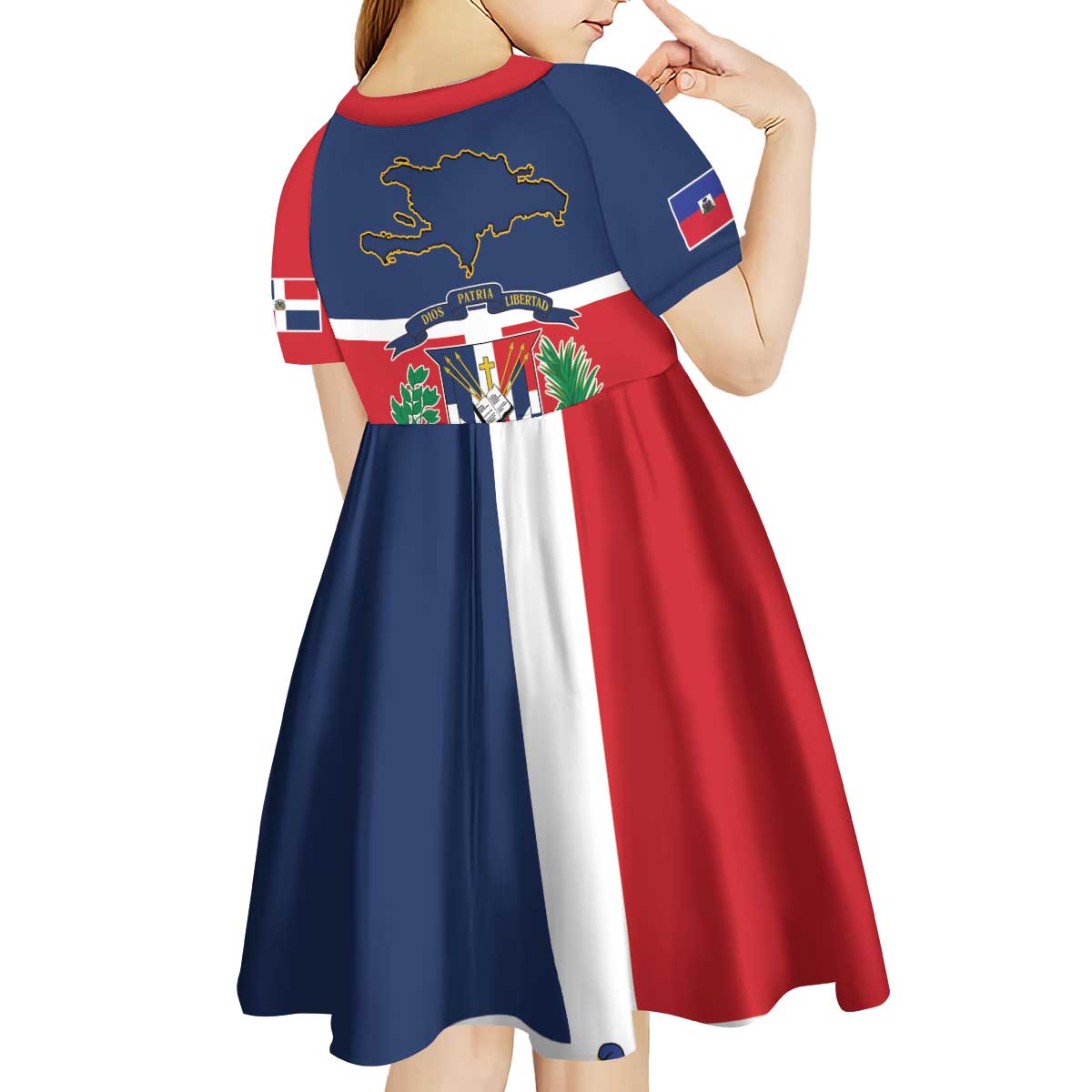 Hispaniola Map Kid Short Sleeve Dress Dominican Republic Haiti Flag Together