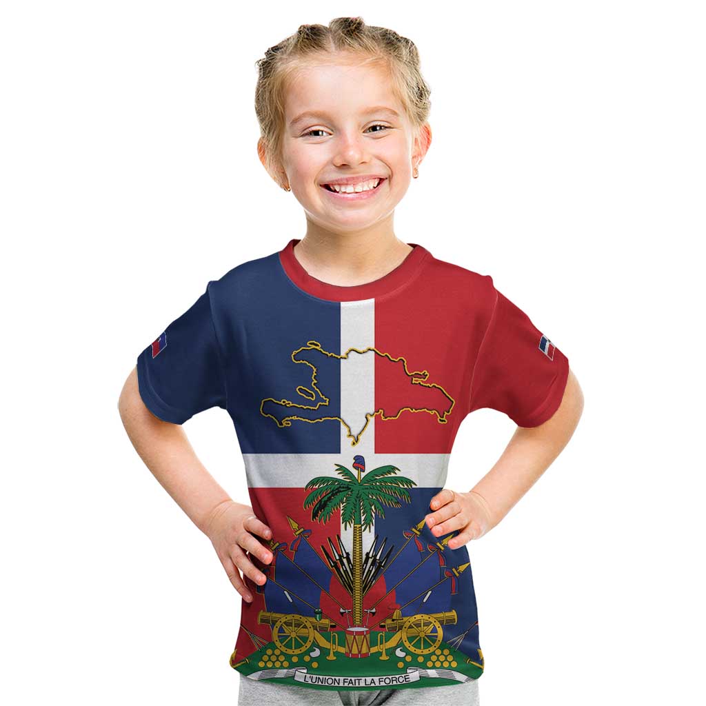 Hispaniola Map Kid T Shirt Dominican Republic Haiti Flag Together