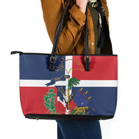 Hispaniola Map Leather Tote Bag Dominican Republic Haiti Flag Together