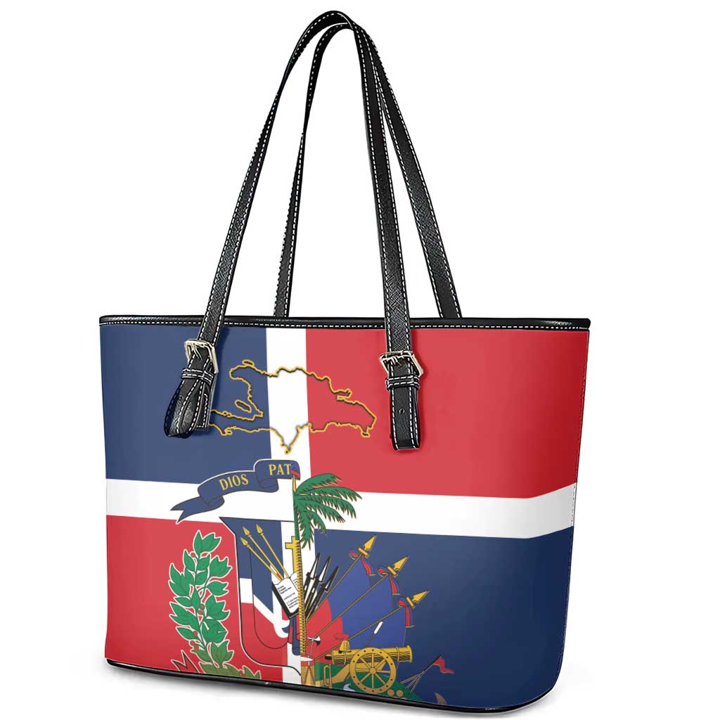 Hispaniola Map Leather Tote Bag Dominican Republic Haiti Flag Together