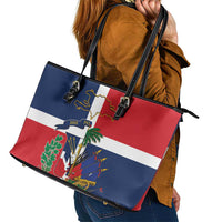 Hispaniola Map Leather Tote Bag Dominican Republic Haiti Flag Together