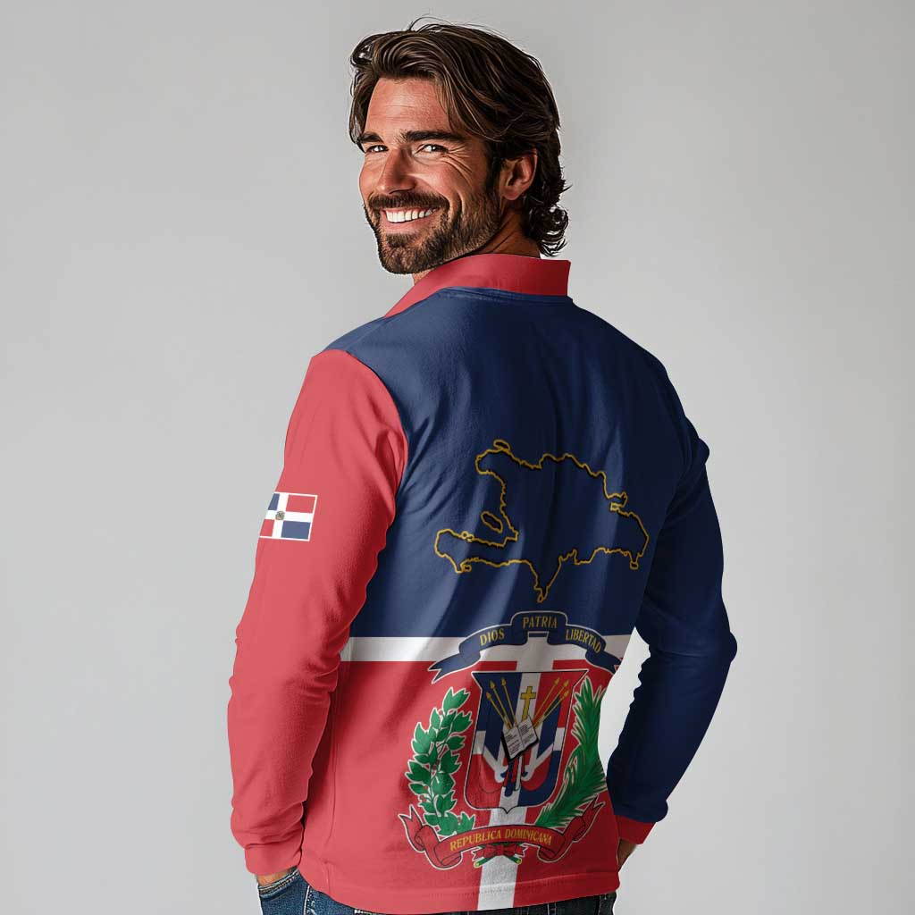 Hispaniola Map Long Sleeve Polo Shirt Dominican Republic Haiti Flag Together