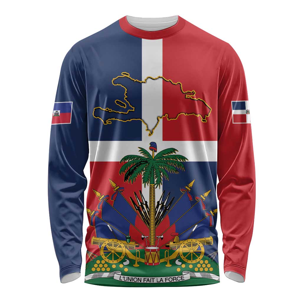 Hispaniola Map Long Sleeve Shirt Dominican Republic Haiti Flag Together