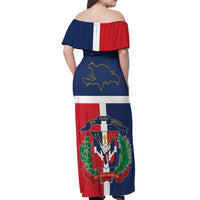 Hispaniola Map Off Shoulder Maxi Dress Dominican Republic Haiti Flag Together
