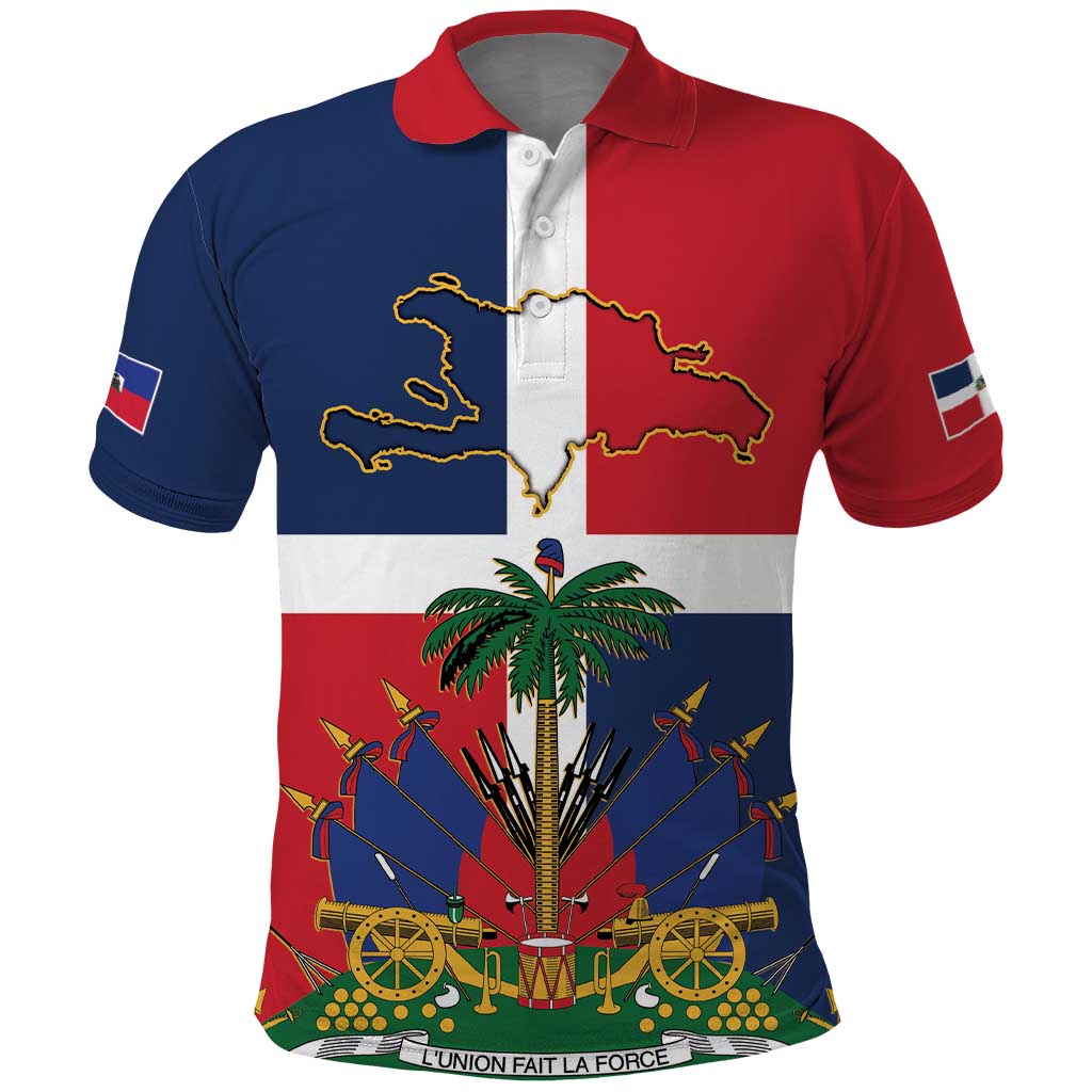 Hispaniola Map Polo Shirt Dominican Republic Haiti Flag Together