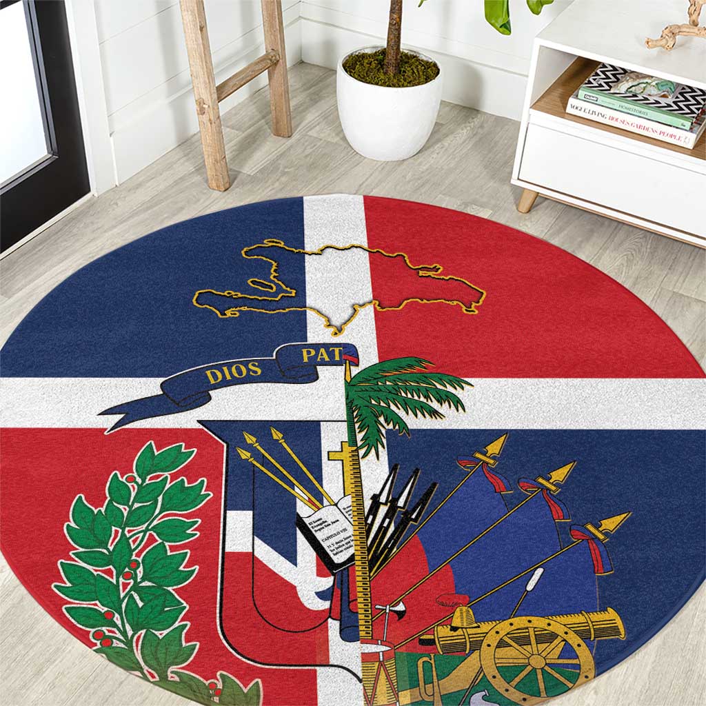 Hispaniola Map Round Carpet Dominican Republic Haiti Flag Together