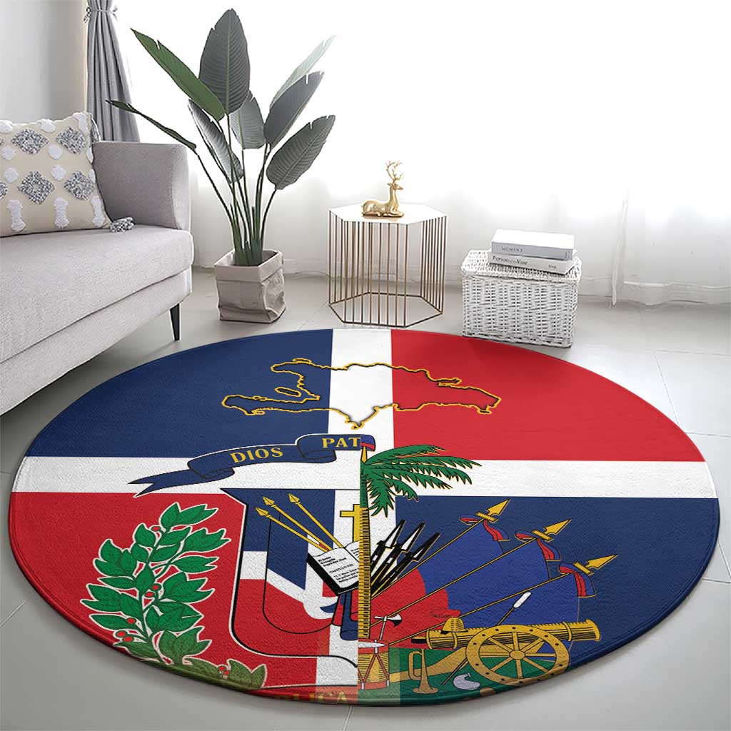 Hispaniola Map Round Carpet Dominican Republic Haiti Flag Together
