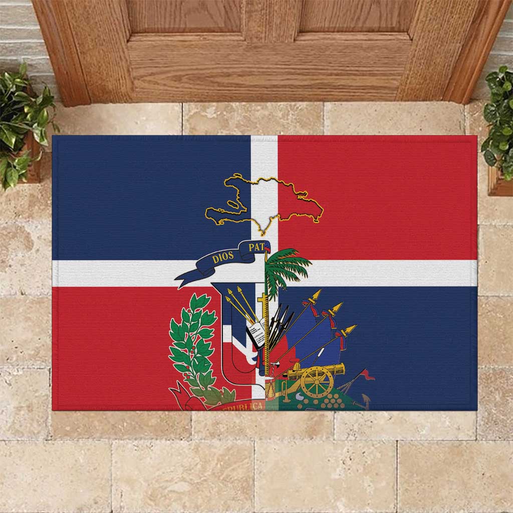 Hispaniola Map Rubber Doormat Dominican Republic Haiti Flag Together