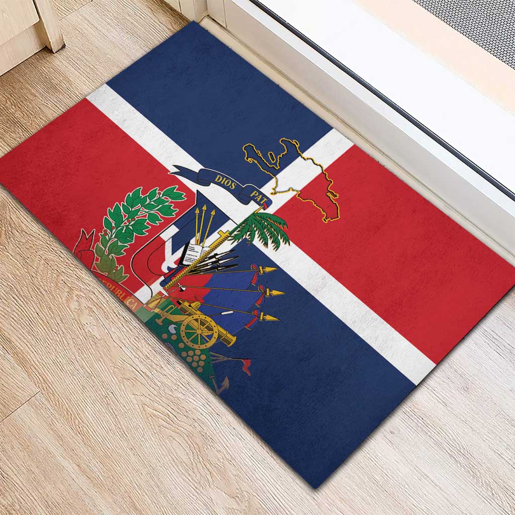 Hispaniola Map Rubber Doormat Dominican Republic Haiti Flag Together