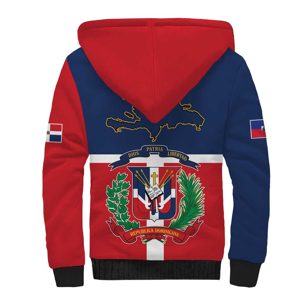 Hispaniola Map Sherpa Hoodie Dominican Republic Haiti Flag Together