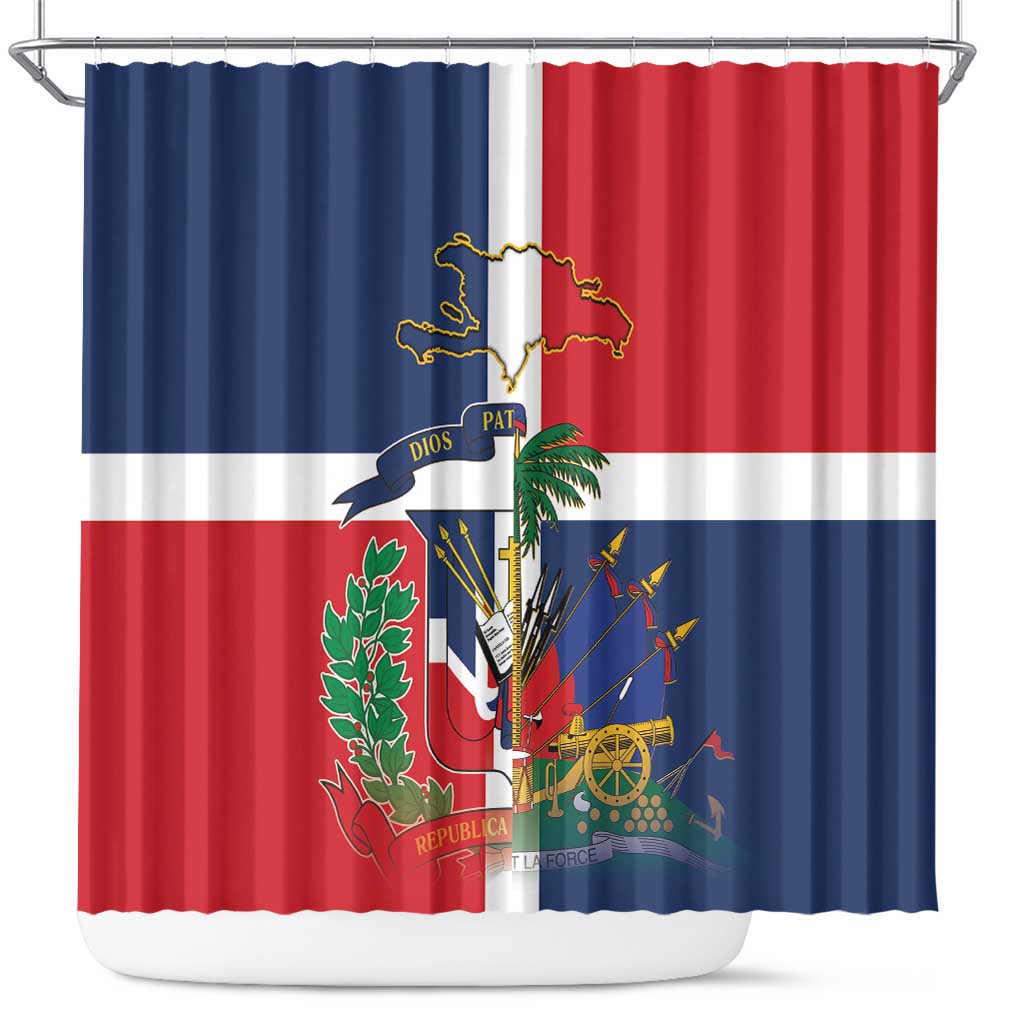 Hispaniola Map Shower Curtain Dominican Republic Haiti Flag Together
