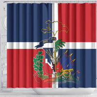 Hispaniola Map Shower Curtain Dominican Republic Haiti Flag Together