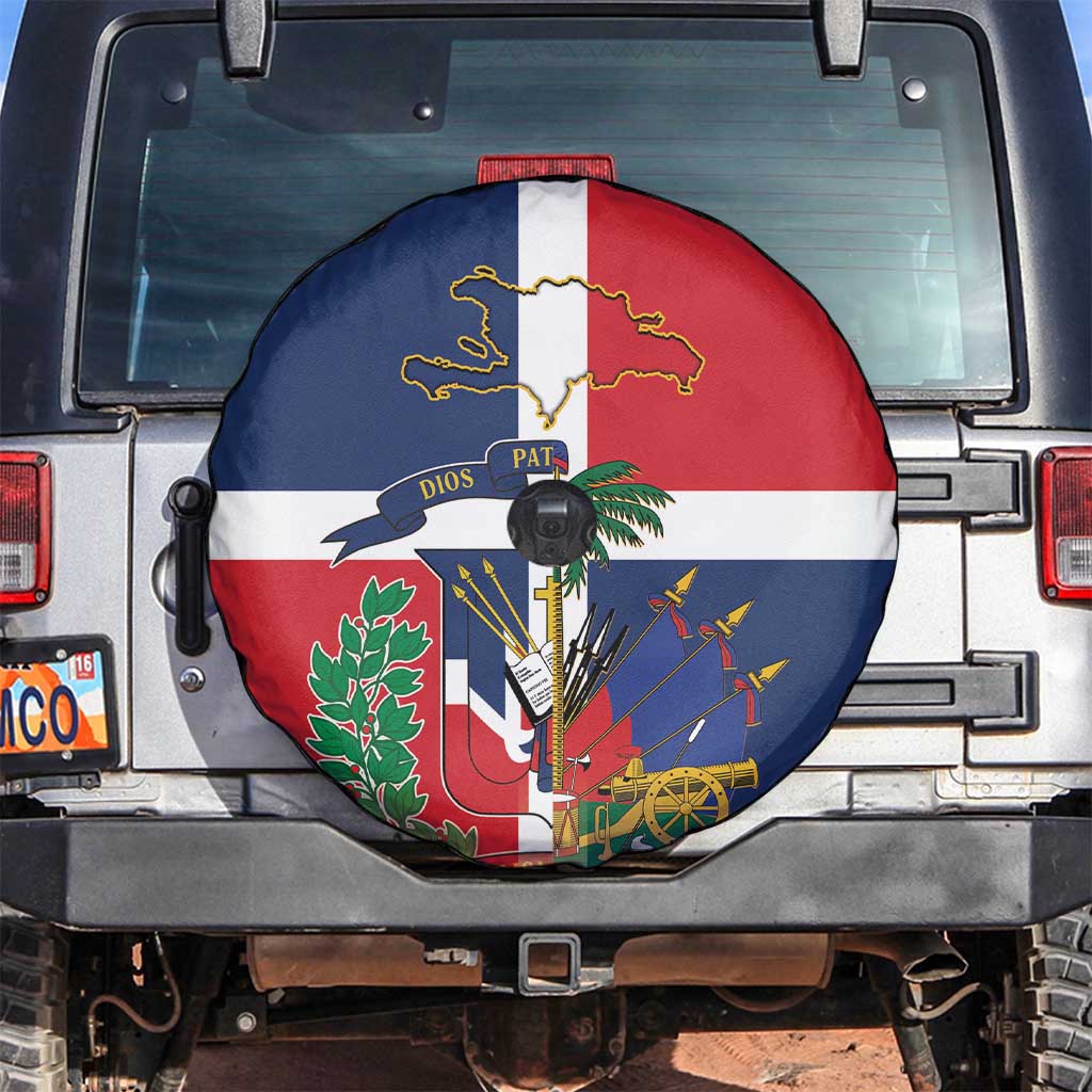 Hispaniola Map Spare Tire Cover Dominican Republic Haiti Flag Together
