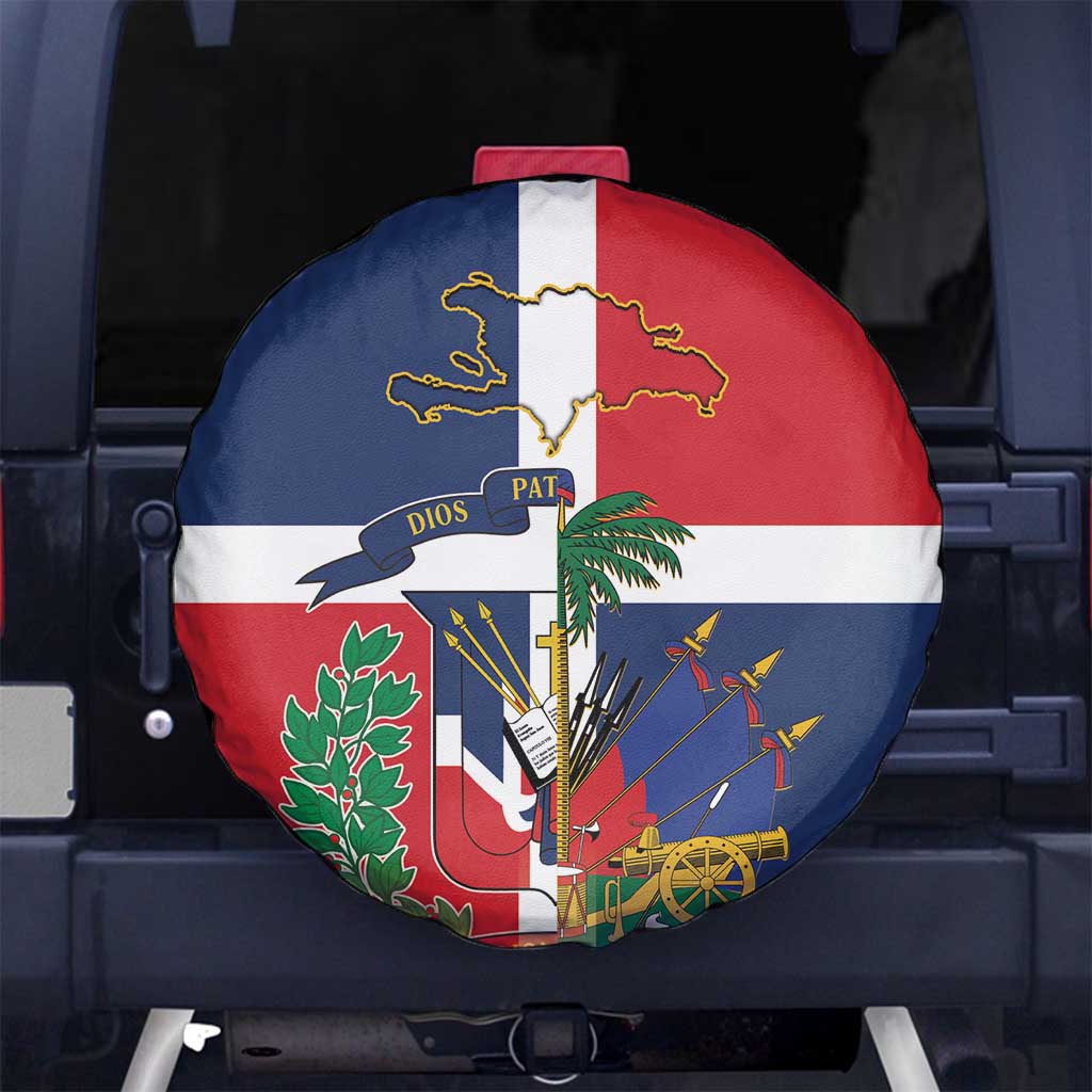 Hispaniola Map Spare Tire Cover Dominican Republic Haiti Flag Together