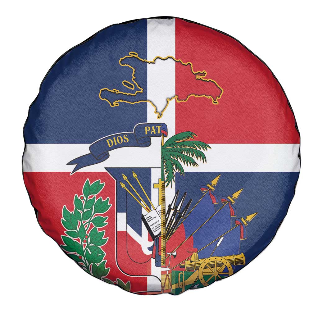 Hispaniola Map Spare Tire Cover Dominican Republic Haiti Flag Together