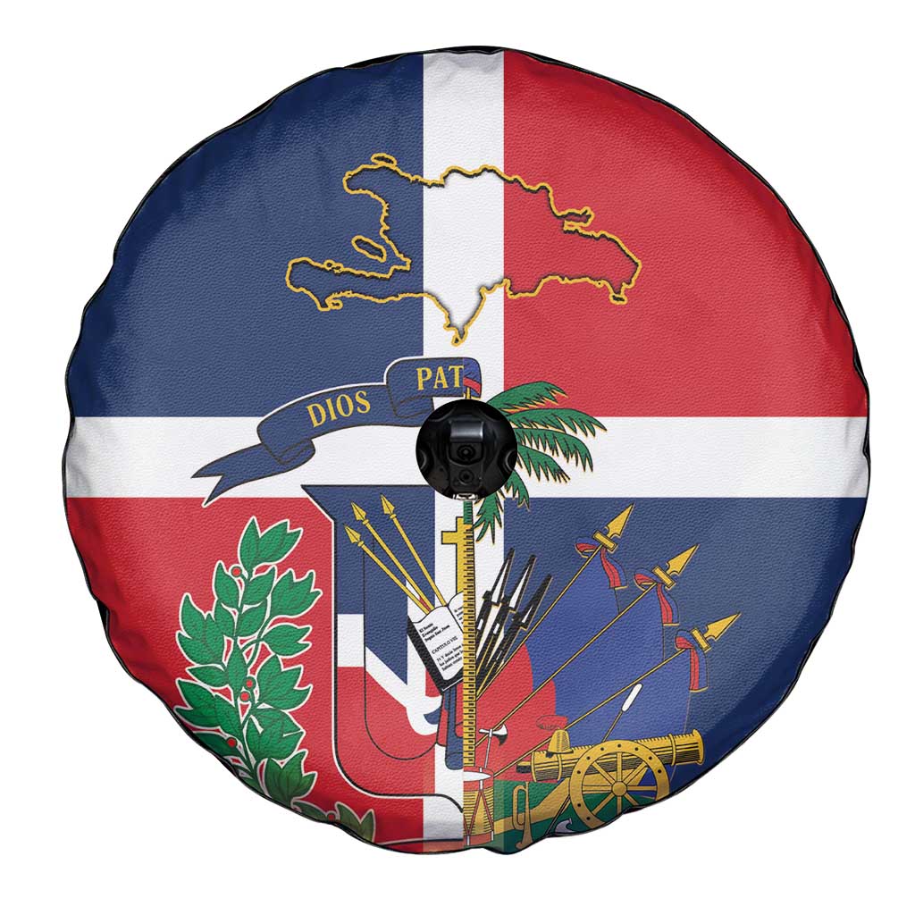 Hispaniola Map Spare Tire Cover Dominican Republic Haiti Flag Together