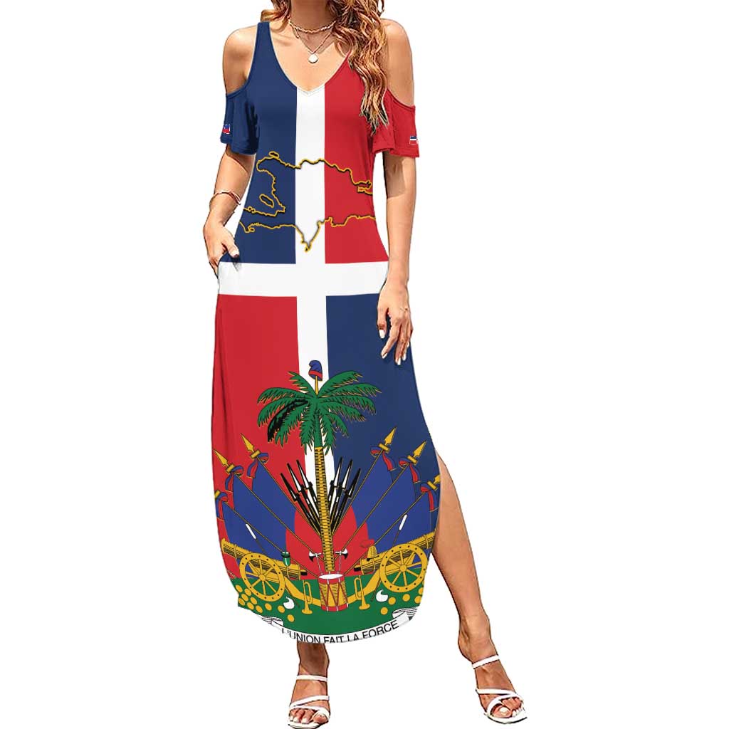 Hispaniola Map Summer Maxi Dress Dominican Republic Haiti Flag Together