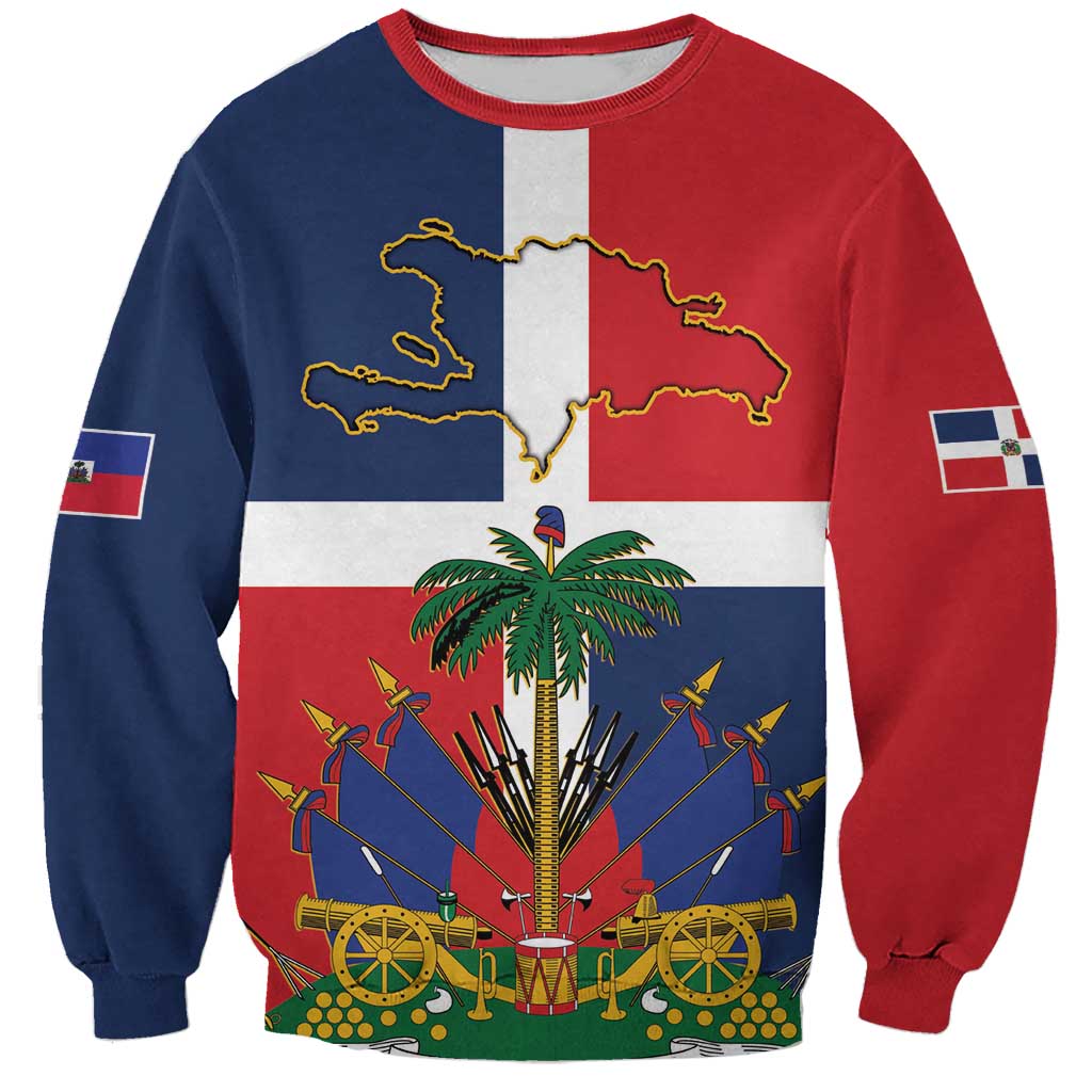Hispaniola Map Sweatshirt Dominican Republic Haiti Flag Together