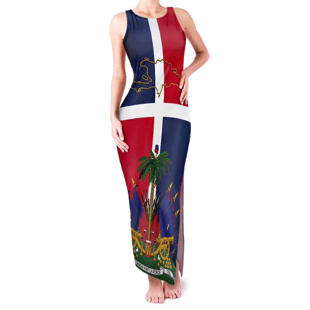 Hispaniola Map Tank Maxi Dress Dominican Republic Haiti Flag Together