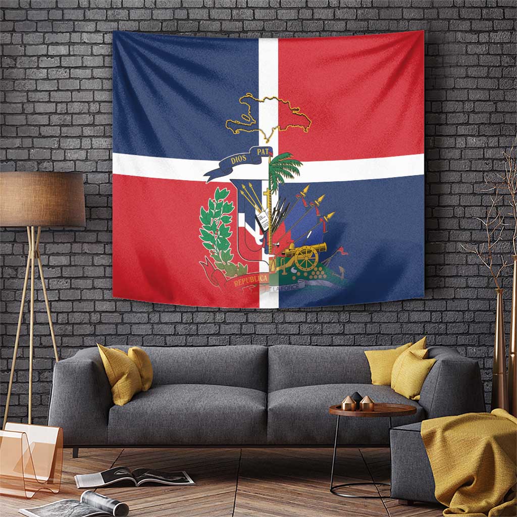 Hispaniola Map Tapestry Dominican Republic Haiti Flag Together