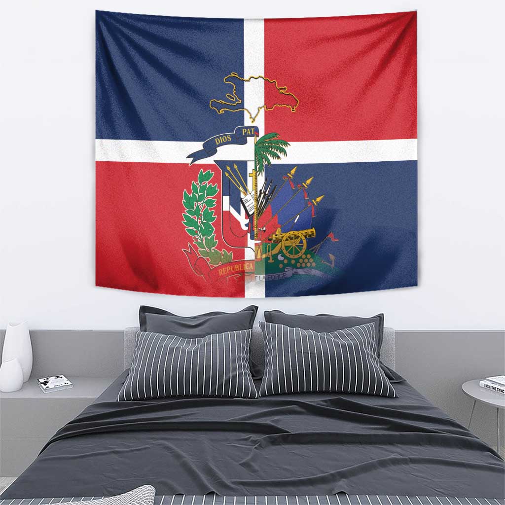 Hispaniola Map Tapestry Dominican Republic Haiti Flag Together
