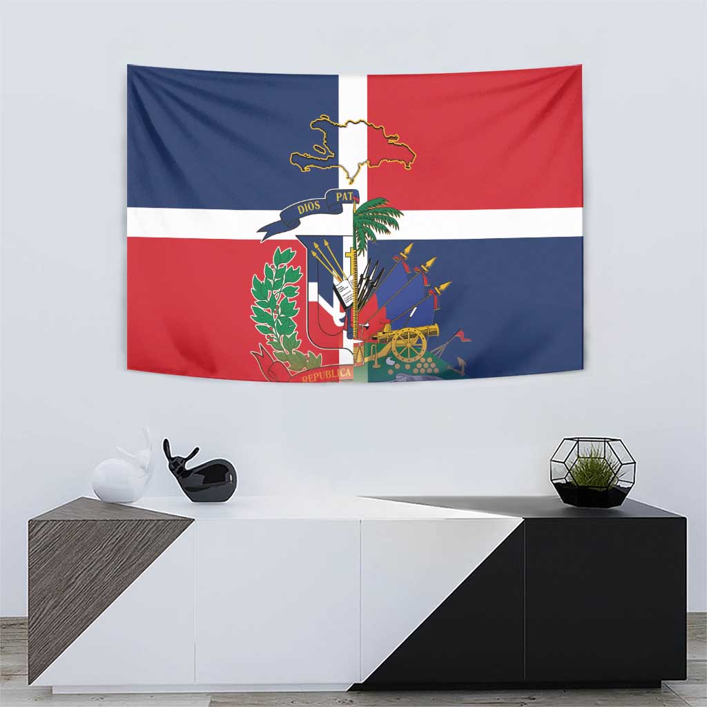 Hispaniola Map Tapestry Dominican Republic Haiti Flag Together