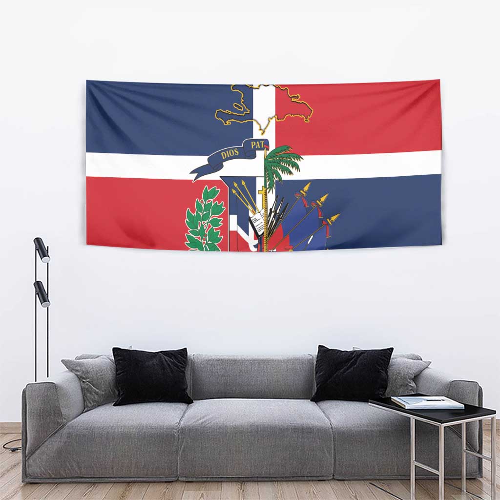 Hispaniola Map Tapestry Dominican Republic Haiti Flag Together