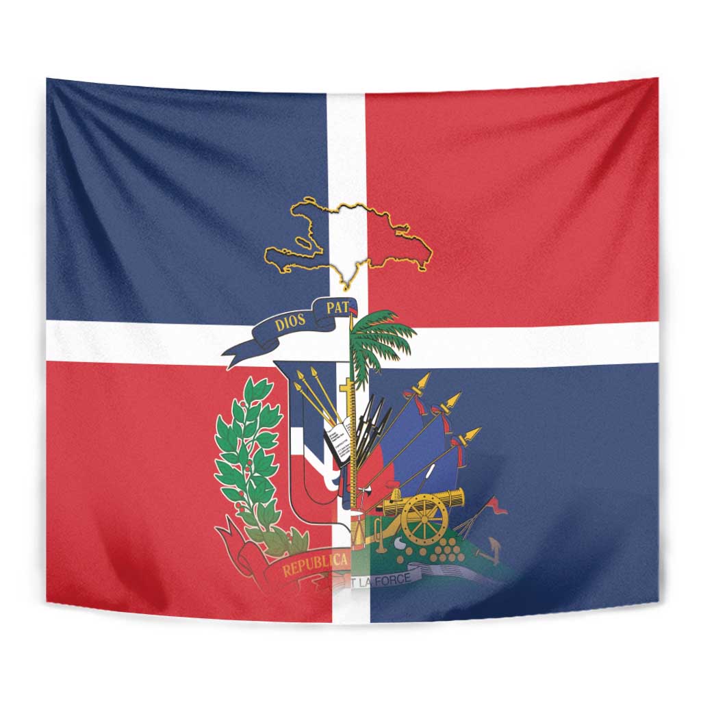 Hispaniola Map Tapestry Dominican Republic Haiti Flag Together