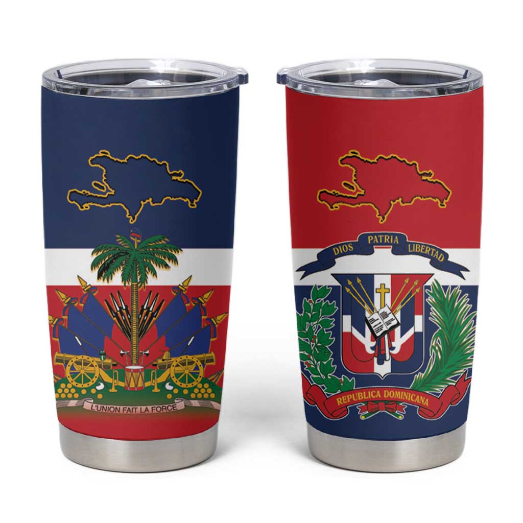 Hispaniola Map Tumbler Cup Dominican Republic Haiti Flag Together