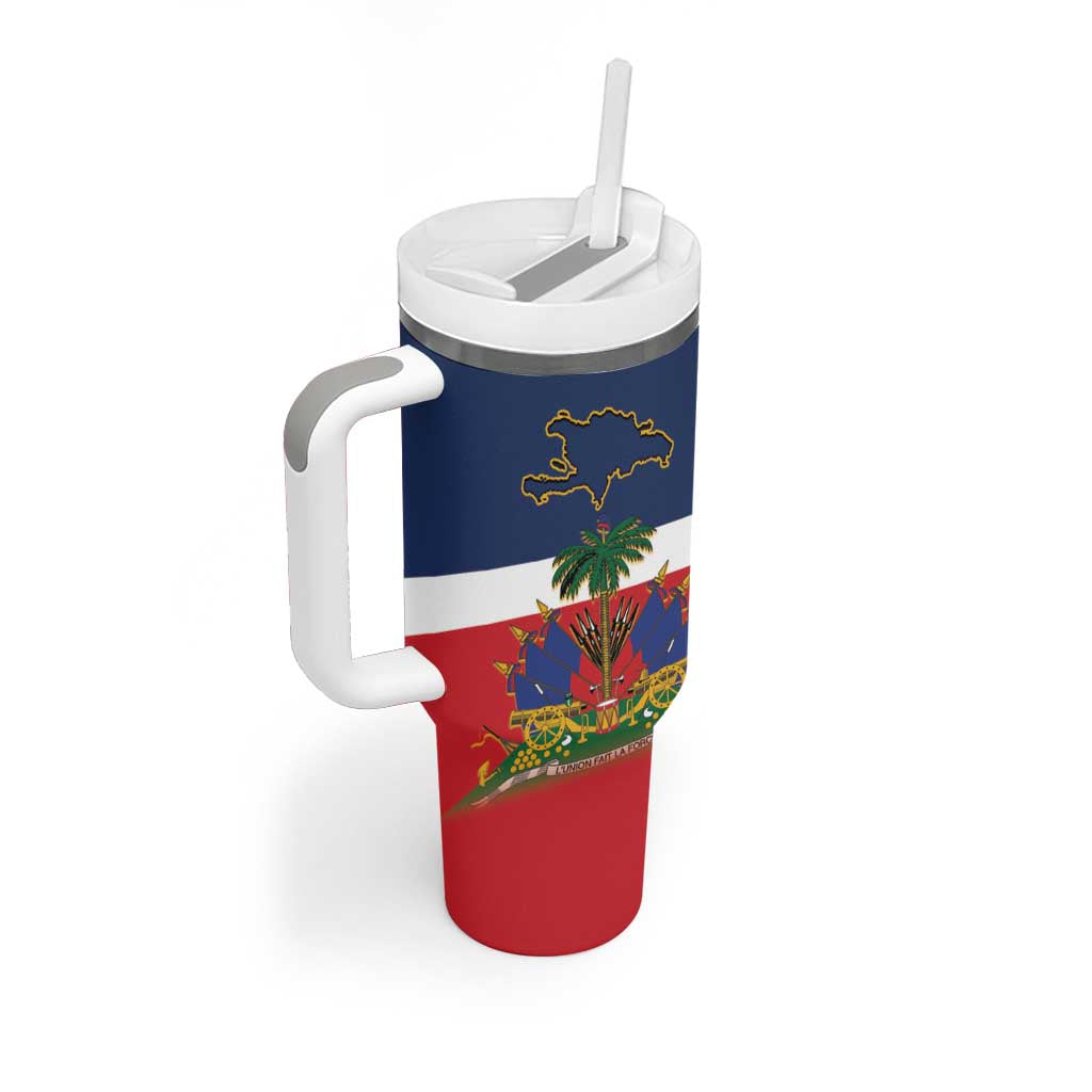 Hispaniola Map Tumbler With Handle Dominican Republic Haiti Flag Together