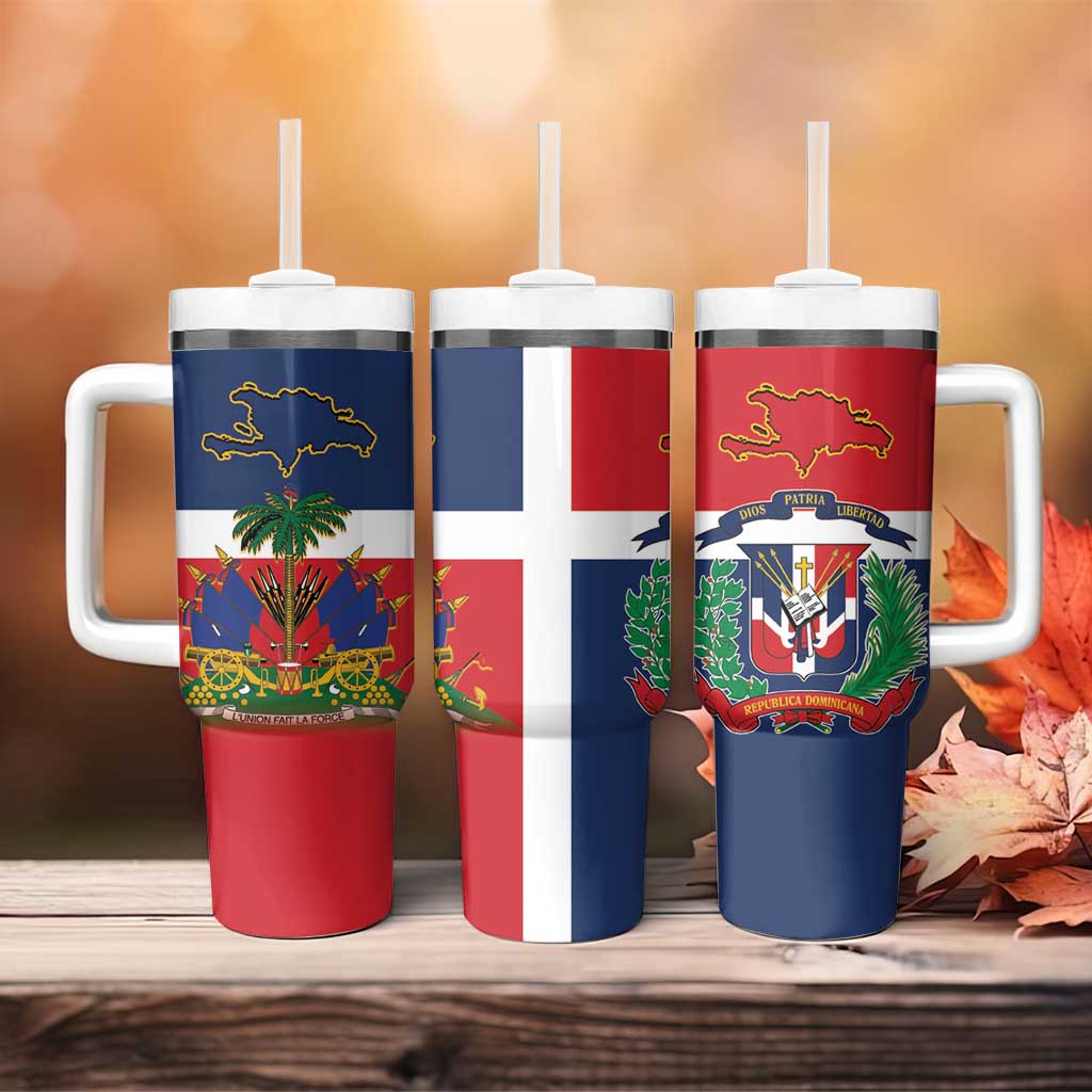 Hispaniola Map Tumbler With Handle Dominican Republic Haiti Flag Together