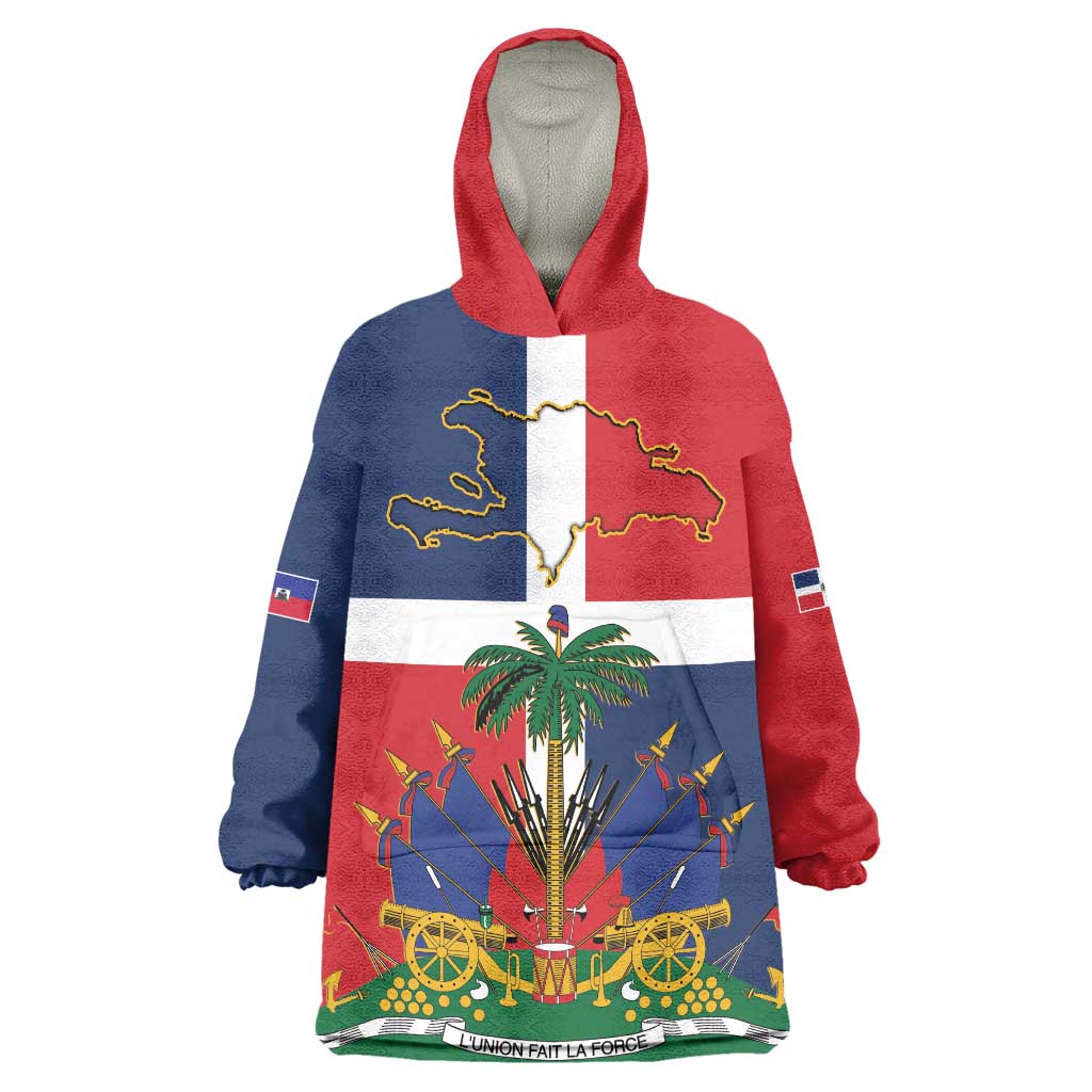 Hispaniola Map Wearable Blanket Hoodie Dominican Republic Haiti Flag Together
