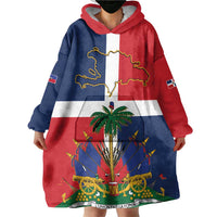 Hispaniola Map Wearable Blanket Hoodie Dominican Republic Haiti Flag Together