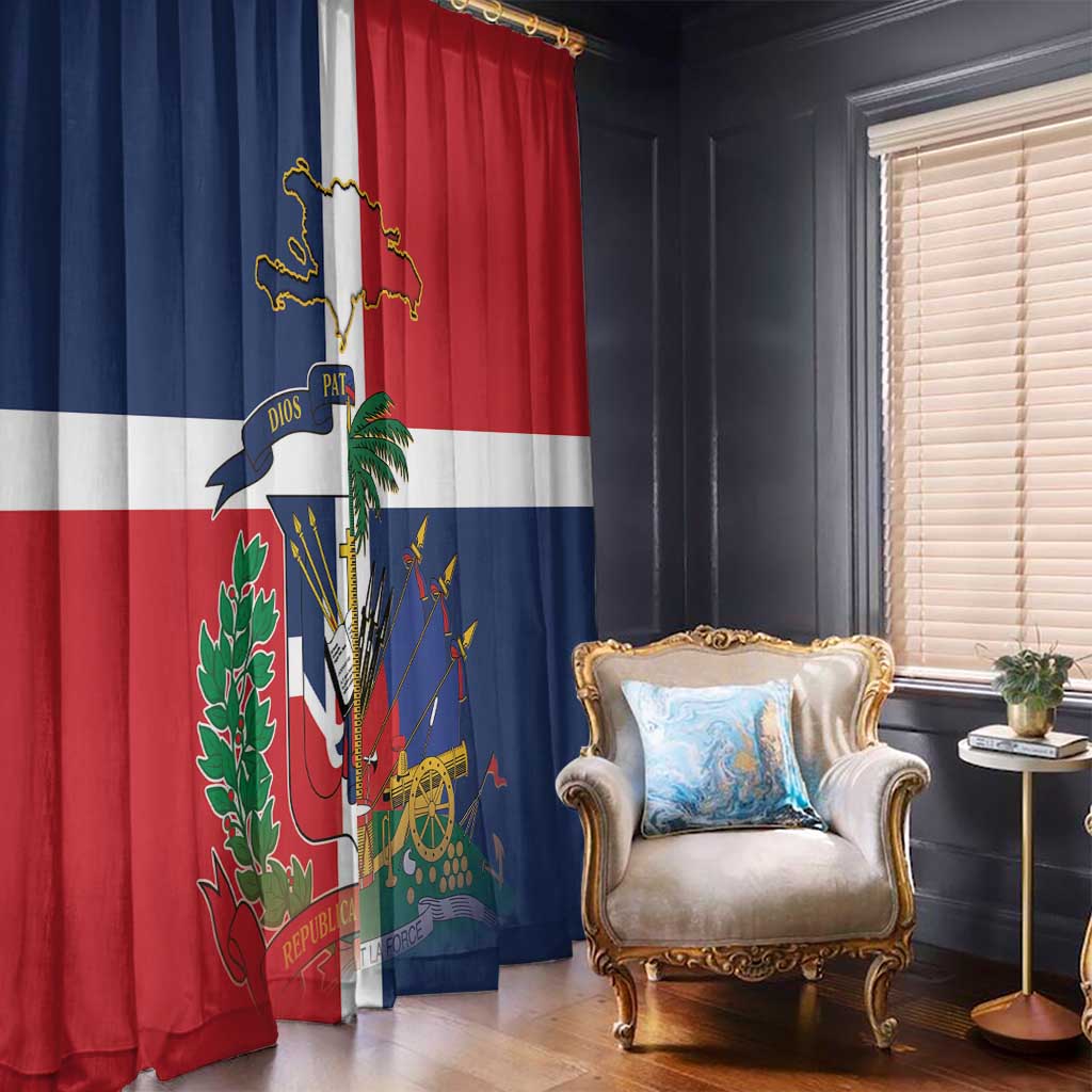Hispaniola Map Window Curtain Dominican Republic Haiti Flag Together