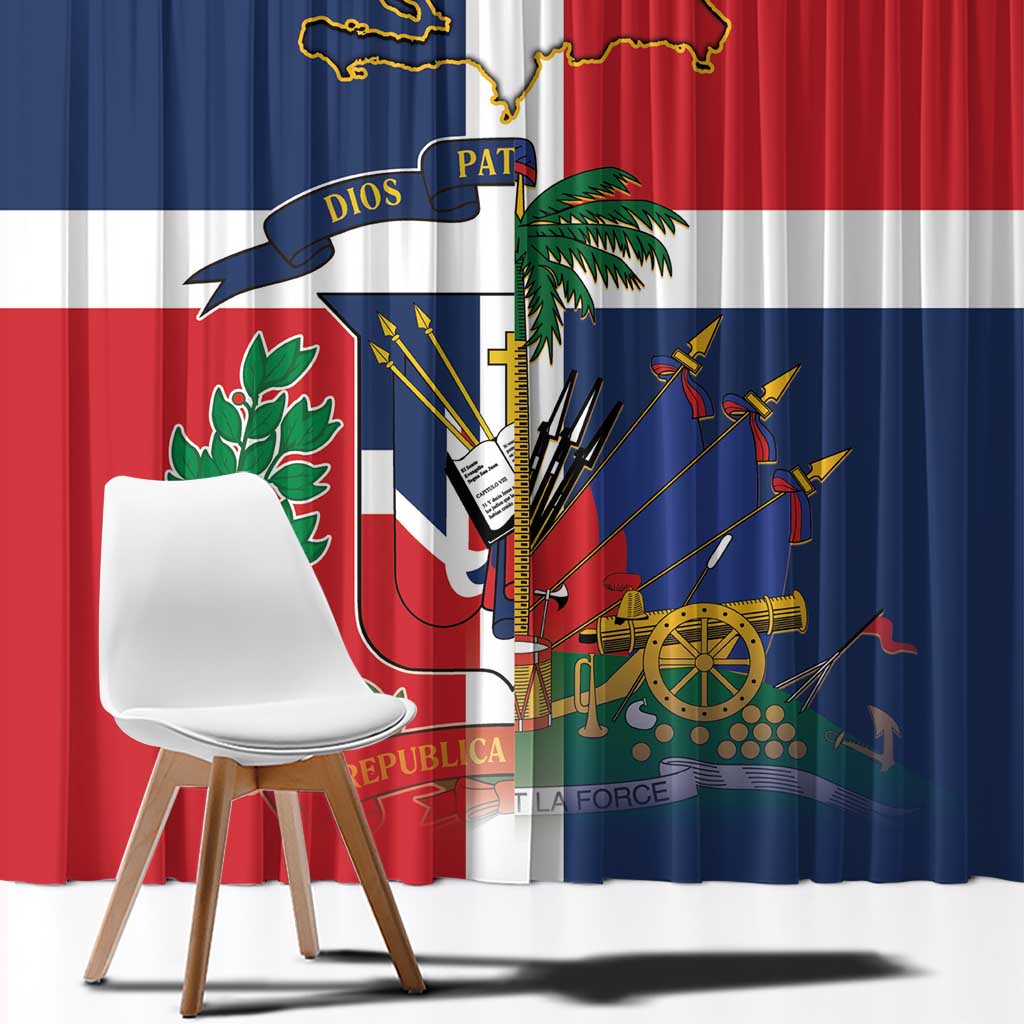 Hispaniola Map Window Curtain Dominican Republic Haiti Flag Together
