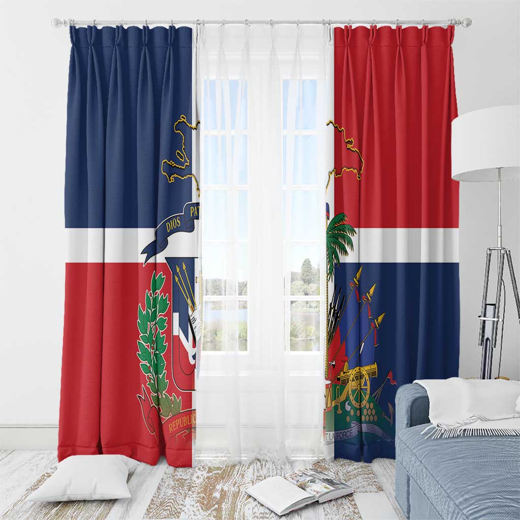 Hispaniola Map Window Curtain Dominican Republic Haiti Flag Together