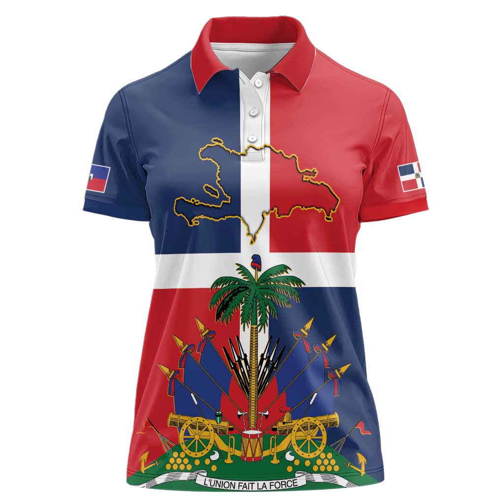 Hispaniola Map Women Polo Shirt Dominican Republic Haiti Flag Together