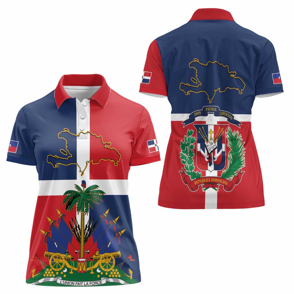 Hispaniola Map Women Polo Shirt Dominican Republic Haiti Flag Together