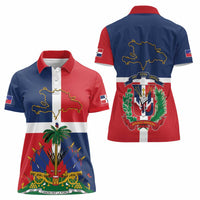 Hispaniola Map Women Polo Shirt Dominican Republic Haiti Flag Together