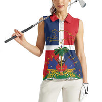 Hispaniola Map Women Sleeveless Polo Shirt Dominican Republic Haiti Flag Together