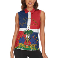 Hispaniola Map Women Sleeveless Polo Shirt Dominican Republic Haiti Flag Together
