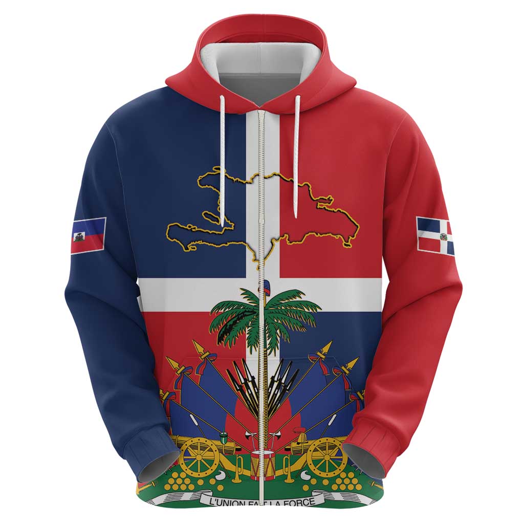 Hispaniola Map Zip Hoodie Dominican Republic Haiti Flag Together
