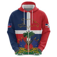 Hispaniola Map Zip Hoodie Dominican Republic Haiti Flag Together