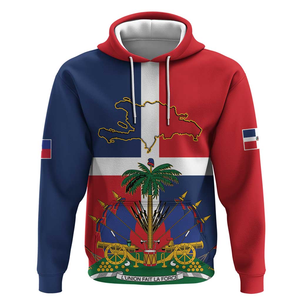 Hispaniola Map Zip Hoodie Dominican Republic Haiti Flag Together