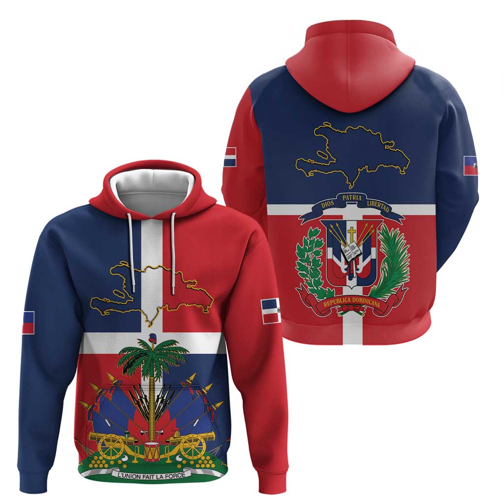 Hispaniola Map Zip Hoodie Dominican Republic Haiti Flag Together