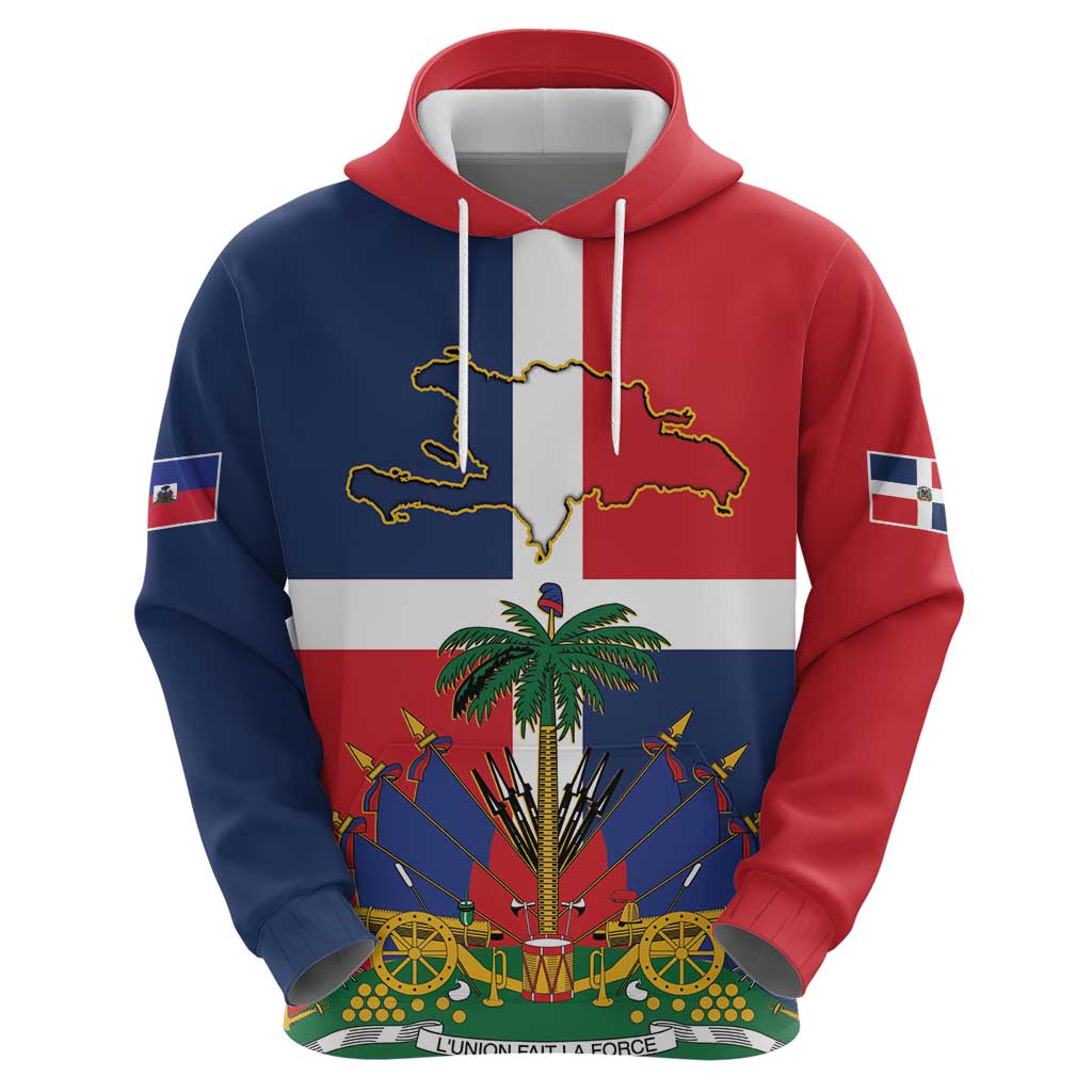 Hispaniola Map Zip Hoodie Dominican Republic Haiti Flag Together