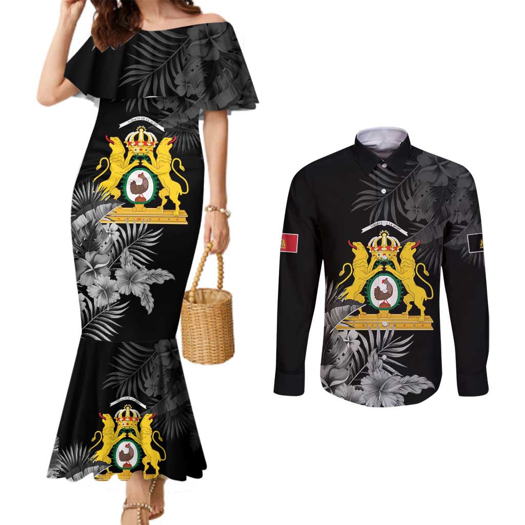 First Empire of Haiti Personalized Couples Matching Mermaid Dress and Long Sleeve Button Shirt Black Hibiscus Liberte ou la Mort!