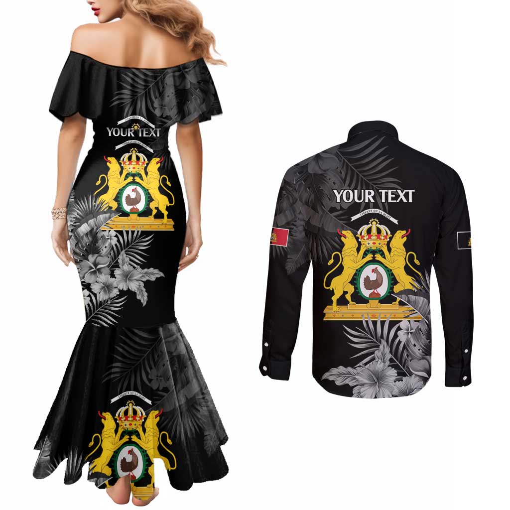 First Empire of Haiti Personalized Couples Matching Mermaid Dress and Long Sleeve Button Shirt Black Hibiscus Liberte ou la Mort!