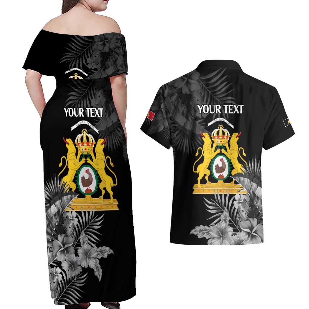 First Empire of Haiti Personalized Couples Matching Off Shoulder Maxi Dress and Hawaiian Shirt Black Hibiscus Liberte ou la Mort!