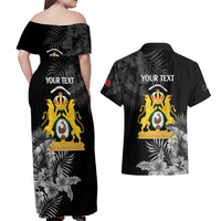 First Empire of Haiti Personalized Couples Matching Off Shoulder Maxi Dress and Hawaiian Shirt Black Hibiscus Liberte ou la Mort!